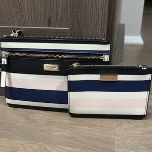 Kate Spade Black and White Striped Wristlet Duo